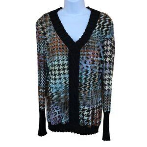 Multicolor Cardigan Sweater Sheer mob wife animal print  colorful houndstooth